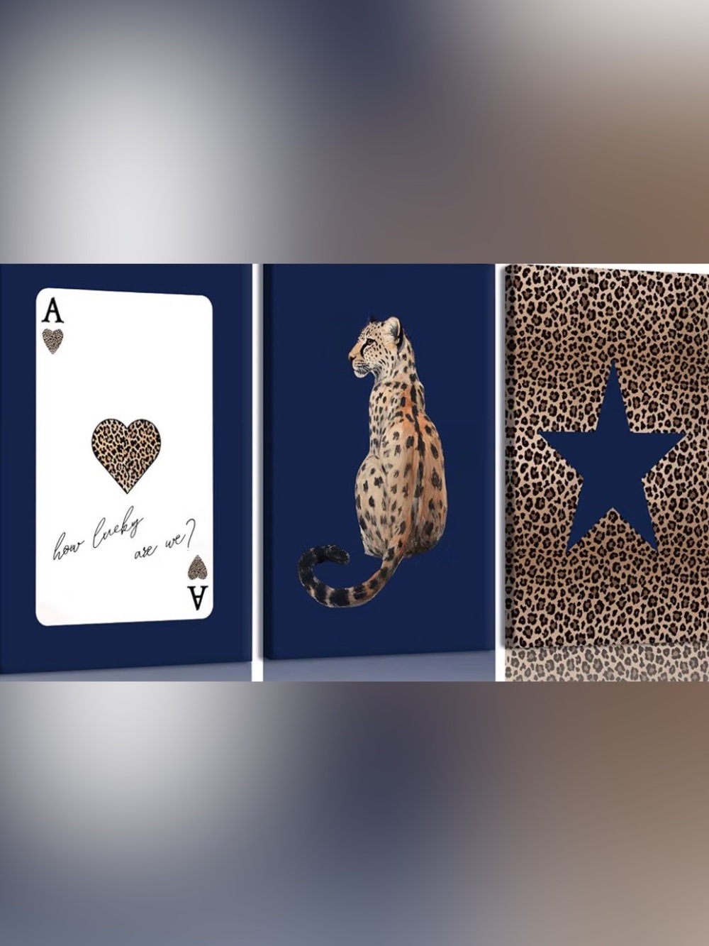 Decorative Cheetah Wall Art Canvas Print - Navy